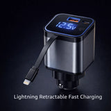 Clenzio 120W Car Charger with Digital Display and Retractable Cable
